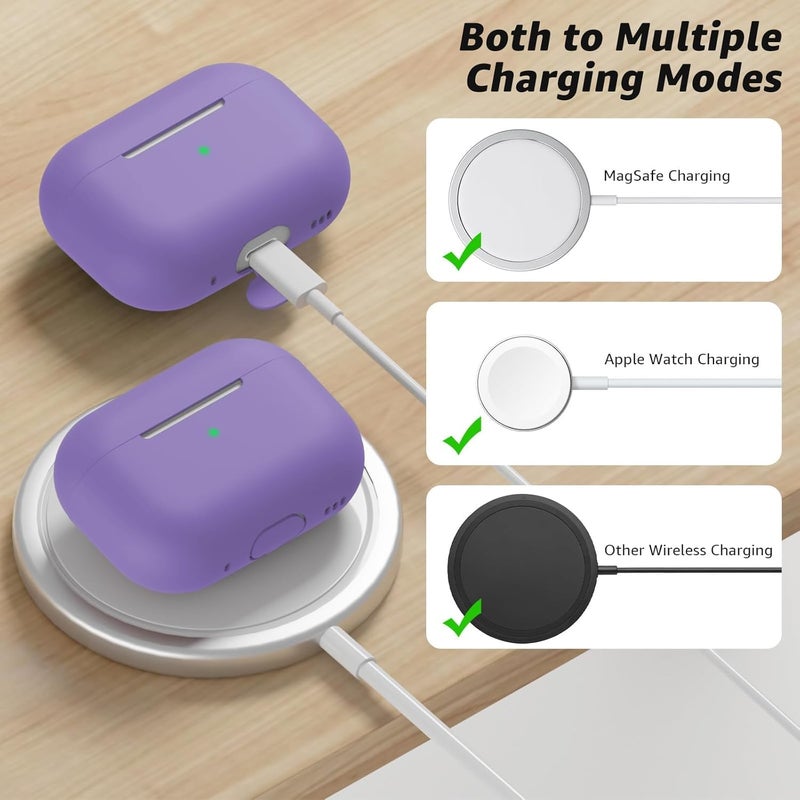 Tandoler Compatible with Airpods Pro 2 Case, Soft Silicone Skin Cover Protective Cases with Cleaner kit and Lanyard Compatible for AirPod Pro 2nd Generation, Front LED Visible - Violet - Image 4